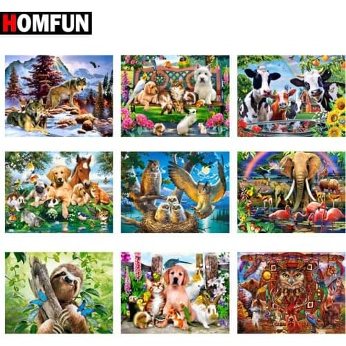 HOMFUN Diamond Painting "Animal forest dog" Cross Stitch Custom Photo Diamond Embroidery Square Round Drill Home Decor