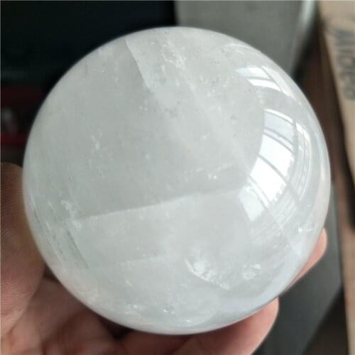 Big ball 7-8 cm natural white calcite sphere healing crystal gemstone specimen mineral spirit iceland stone ball with wood base