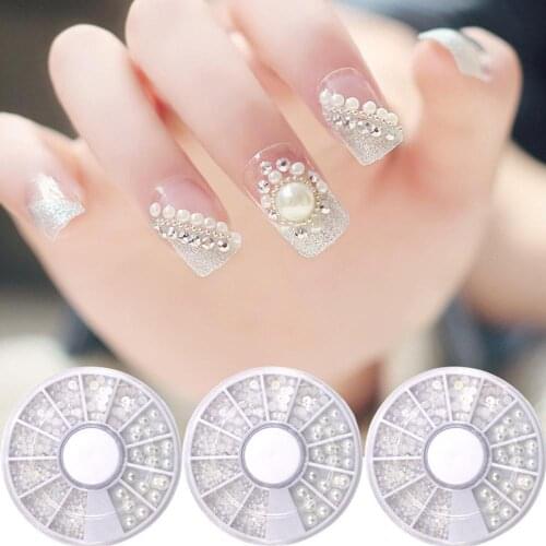 Mixed Size Nail Beads DIY 2/3mm Half Round White Imitation Pearl Beads Nail Rhinestone Wheel Nail Art Decoration Jewelry
