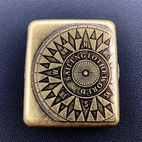 Cigarette Case Cigarette Accessories Men Pocket Vintage Metal Compass Pattern Cigarettes Case for 20 Pcs Male Gifts