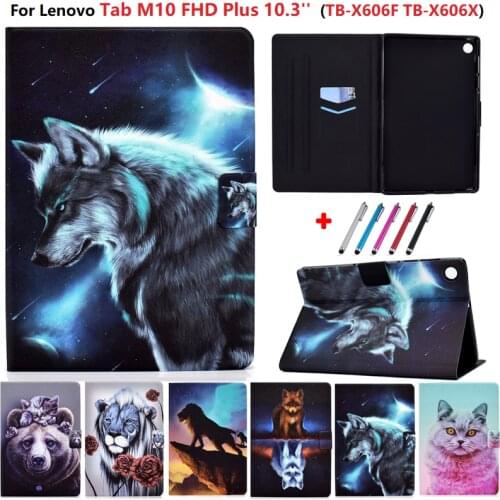 Case on For Lenovo Tab M10 FHD Plus 10 3 Case Animal PU Leather TPU Wallet Tablet For Lenovo Tab M10 Plus Case tb-x606x tb-x606f