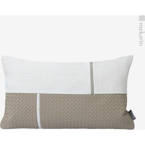 Nordic modern bedroom pillow designer sofa cushion cotton and linen stitching two-color woven pattern waist pillow hotel pillow