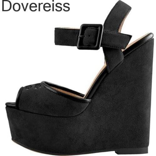 Dovereiss Fashion Womens Shoes Summer Sandals Peep Toe Wedges Platform Sexy Narrow band New Pure Color Consice 44 45