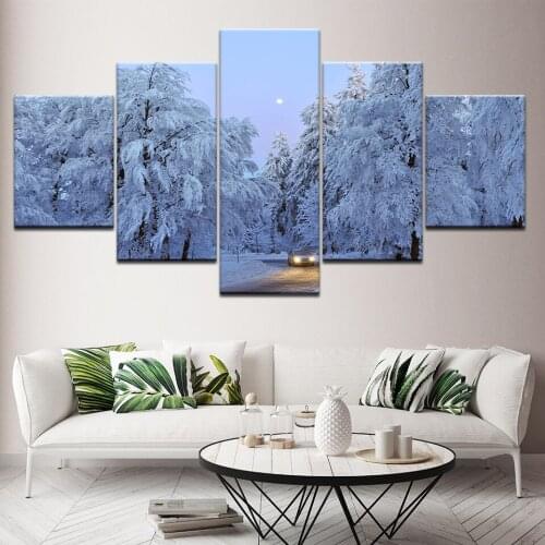 Canvas painting snow forest landscape painting 5 pieces wall art painting modular wallpaper poster print home decoration
