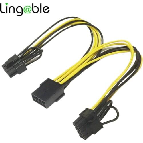 Lingable PCI-E PCIE 8P Female to 2 Port Dual 8pin 6P+2P Male GPU Graphics Video Card Cable Power Supply Splitter Extension Cord
