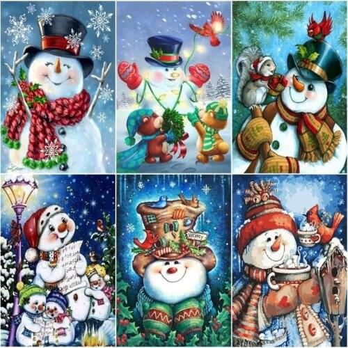 CHENISTORY Pictures By Number Christmas Snowman Landscape Drawing On Canvas Handpainted Art Gift Kits Home Decor 60x75cm