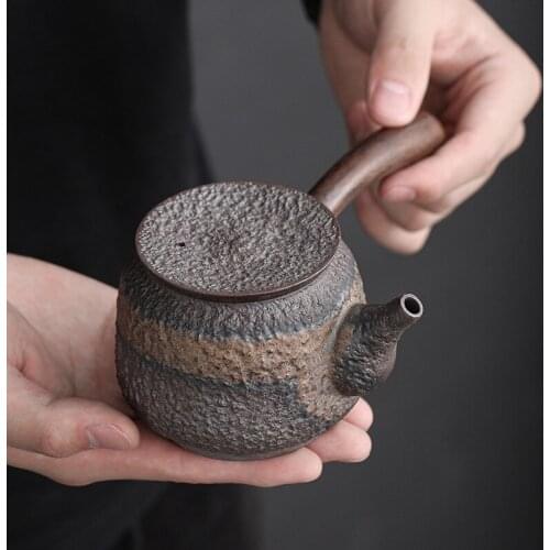 Blackwood Side Handle Pot Ceramic Kung Fu Teapot Gilding Iron Glaze Teapot Japanese Style Retro Stoneware Single Teapot