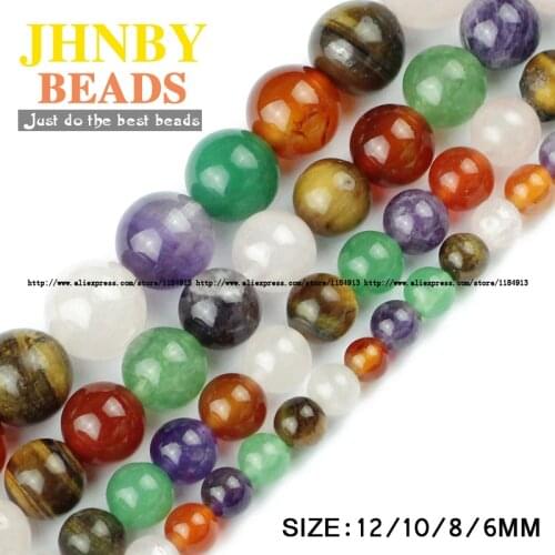 JHNBY Multi stone Purple Crystal tigers eye Natural stone Round Loose beads 6/8/10/12MM Jewelry bracelet accessories making DIY