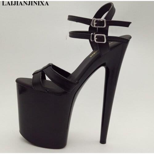 LAIJIANJINXIA 2019 New Sandals Ankle Strap Plus Size 46 Summer Shoes For Ladies 17CM High Heel Platform Sandals Open Toe Pumps