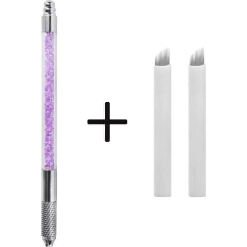 Microblading Tattoo Pen Crystal Manual Pen Eyebrow Lip Eyeline Permanent Makeup 3D Embroidery Supply with Tattoo Manual Blades