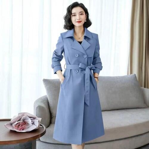 Fashion Spring Autumn Long Trench Coat Women Double Breasted Slim Thin Trench Coat With Belt Female Outwear Lapel Windbreaker