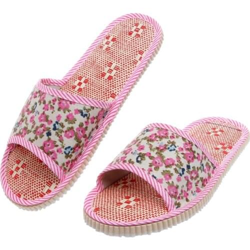 THINKTHENDO Fashion Women/Men Linen Floral Home Indoor Slipper Open Toe Flax House Flat Slippers Shoes Flowers Printing New Soft