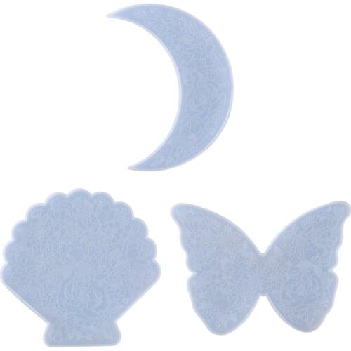Moon/Butterfly/Shell Carved Flower Coaster Epoxy Resin Mold Cup Mat Casting Silicone Mould DIY Crafts Placement Mold