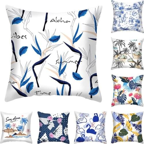 Blue Plant Holding Printing Series Home Decoration Polyester Pillow Cover