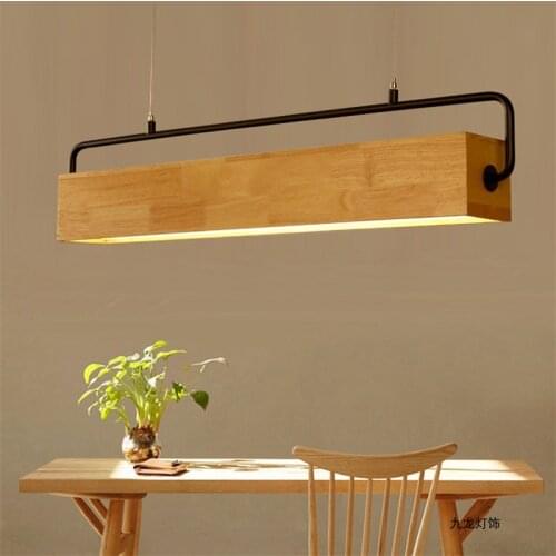 Nordic Wooden Pendant Light Restaurant Pendant Lamp Modern LED Square Hanging Lights Living Room Bedroom Bar Light Fixture