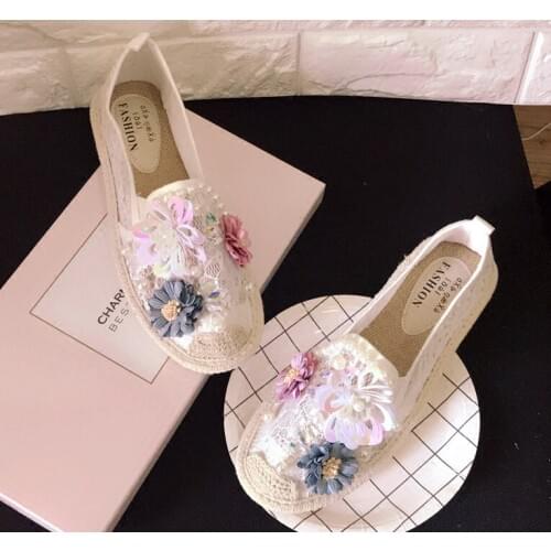 New spring and summer hollow shoes handmade custom fisherman shoes petal net flat casual female casual shoes