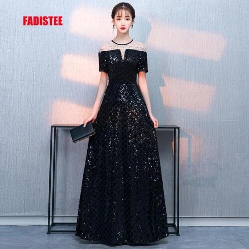 FADISTEE New arrival party dress evening dress Vestido de Festa sexy sequins short sleeves A-line prom gown little balck style