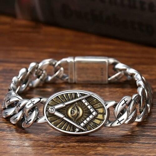 New Fashion Retro Silver Gods Eye Totem Phoenix Pattern Weaving Sky Eye Trend Mens Bracelet Jewelry Accessories
