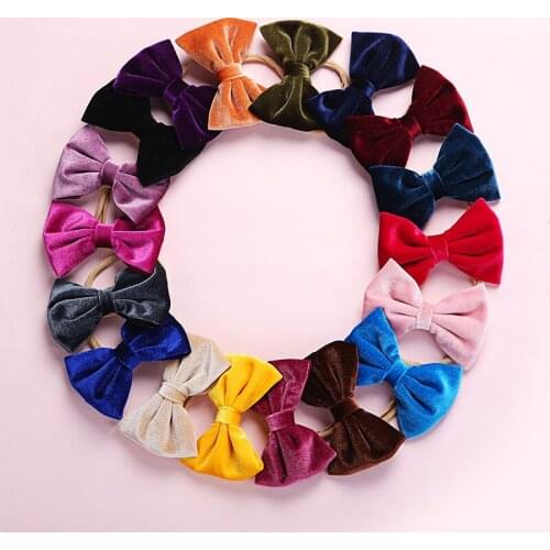 Bulk 60pc/lot 2019 New Girls 4inch Velvet Knot Bow Nylon Headband,Solid Bows Elastic Hair Band Children Girls Hair Accessories