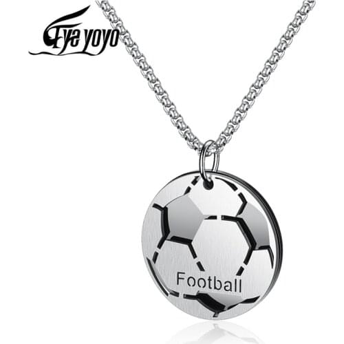 EyeYoYo Male Sports Necklace Football Pendant Olives Ball Necklace Stainless Steel Chain Basketball Ball Necklace Jewelry Gift