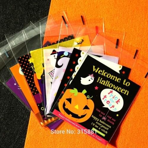 Halloween Cookie Bags Self Adhesive Seal Plastic Cookies Bags for Halloween Party Decoration 100pcs 100pcs/lot