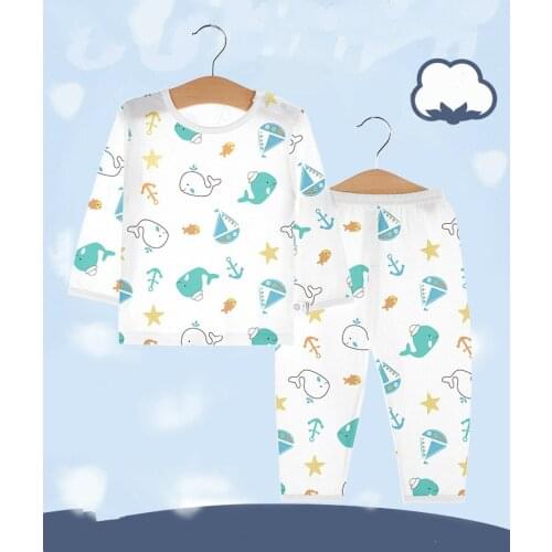 Cartoon Animal Dinosaur Pajamas Kids Boy Girl Clothes Cute Round Neck Thin Long Sleeve + Pants New Cozy Cotton Children Clothing