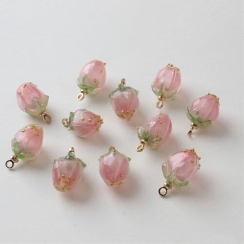 2020 Summer style 12pcs/lot Pink strawberry/flowers bud shape resin charms with hanger diy jewelry earring accessory