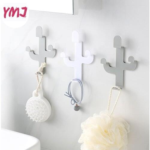 Self-adhesive Wall Hooks Cactus Shape Stainless Steel Hanger Key Hook Home Decor Heavy Duty Coat Hook for Bathroom Living Room