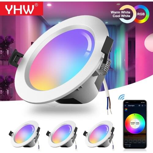 YHW 5W/9W BT Mesh Smart Downlight RGBCW Bluetooth Control Spot LED Light Color Changing Warm Cool light With Alexa Google Home