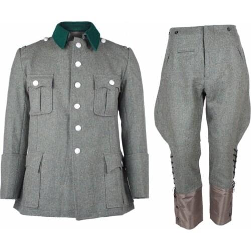 Tomwang2012. WW2 WWII GERMAN ELITE M36 OFFICER WOOL GRAY GREEN FIELD MILITARY UNIFORM TUNIC AND BREECHES SET WAR REENACTMENTS
