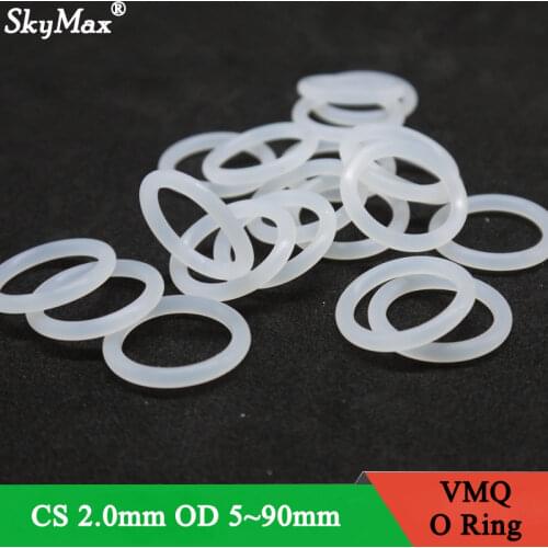 10pcs VMQ O Ring Seal Gasket Thickness CS 2mm OD 5 ~ 80mm Silicone Rubber Insulated Waterproof Washer Round Shape White Nontoxic