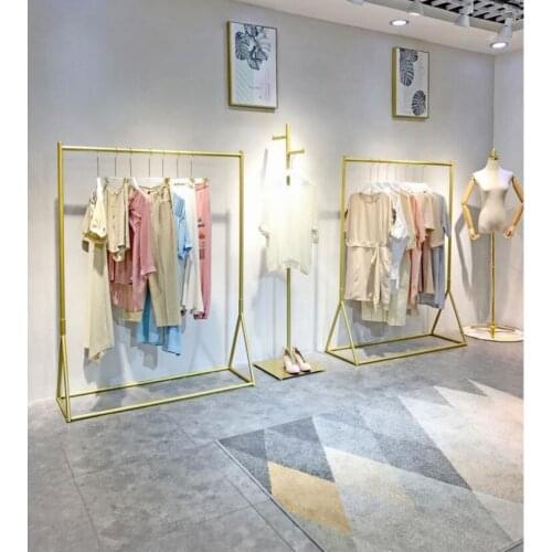 Clothing store display rack gold clothing rack womens clothing store shelf floor hanger paint-free shop design
