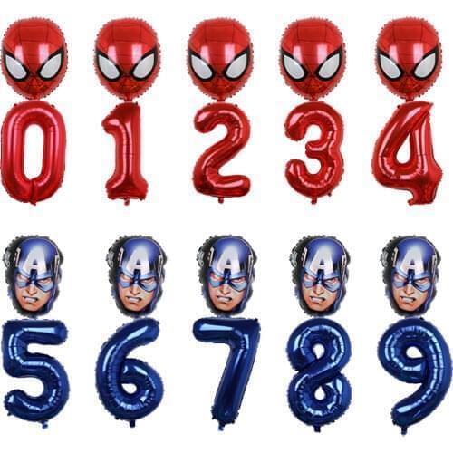 2pcs Spiderman Hulk Captain America Foil Balloons 32inch Number 0-9 Birthday Decor Inflatable Balloons Baby Shower Air Golobs