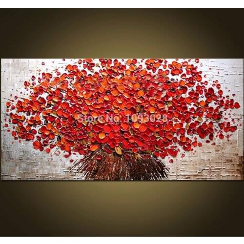 100% Hand Paitned Free Shipping Large Abstract Solid Red Knife Flower Picture on Canvas Painting Home Decor Wall Painting Art
