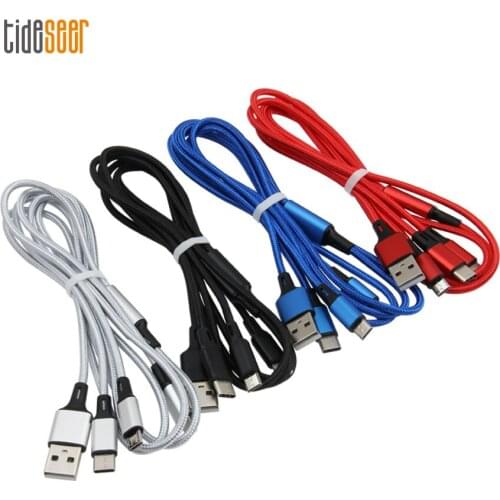 120cm 3 in 1 USB Cable For iPhone Charger Fast Charging Micro Usb Type C Cables for Samsung S10 Xiaomi Huawei 8Pin Cord 200pcs