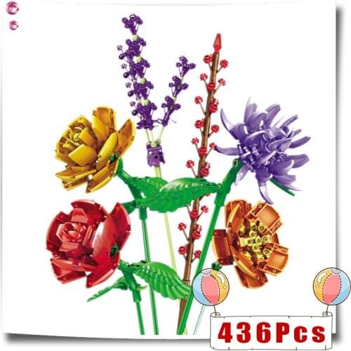 400+PCS Flowers Bouquet Building Blocks DIY Bricks Toys Rose Children Gifts Kids Girlfriend Home Mini Model Decoration
