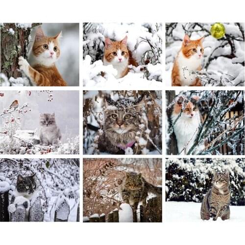 5D Diamond Painting Snowfield Cute Kitten Diamond Embroidery Cats Animal Pattern Cross Stitch Kit Full Round Drill Home Decor