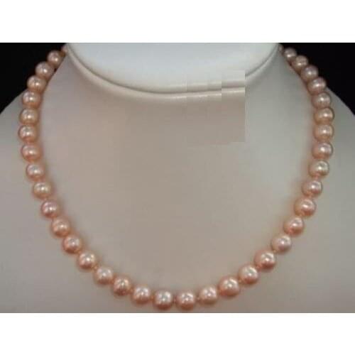 9-10 MM natural pink south sea Pearl Necklace 20inch 925silver GOLD CLASP