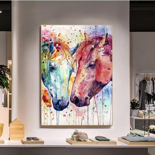 Watercolor Inkjet Graffiti Works Horse Head Graffiti Canvas Painting Nordic Style Indoor Home Decoration Painting(No Frame)