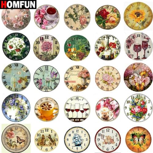 HOMFUN 5D Diamond Embroidery Needlework Kit "Flower animal clock scenery" Diy Diamond Painting Cross Stitch Home Decoration Gift
