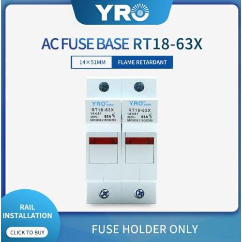 1PC RT18-63 2P 14*51mm PBT Copper Fuse Holder 500V 63A