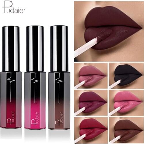 Pudaier Brand Waterproof Matte Liquid Nude Lip Gloss Moisturizer Smooth Lip Stick Long Lasting Lip Gloss Cosmetic Beauty Makeup