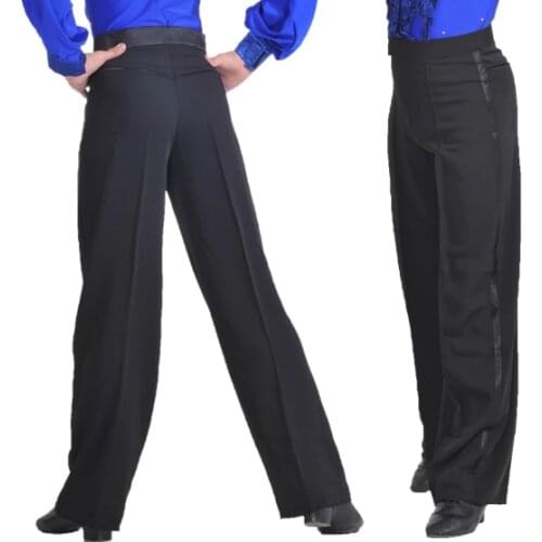 Professional Men Black Latin Dance Pants Boys Adult Satin Ballroom Dance Pants Salsa Tango Rumba Samba Cha Cha Latin Trousers