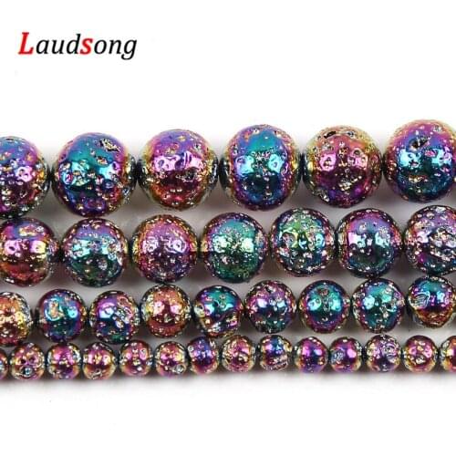 Purple Plated Natural Hematite Beads Lava Volcanic Rock Stone Beads For Jewelry Making Handmade Bracelet DIY 15’’ 4-10mm
