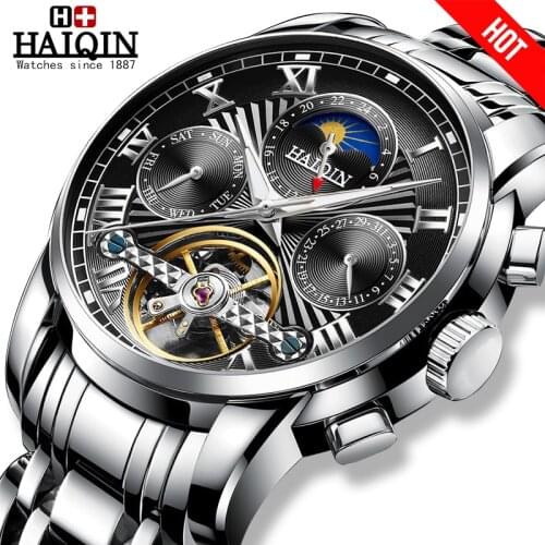 HAIQIN Roman style Fashion automatic watche men Mechanical mens watches Top brand Luxury Business waterproof Tourbillon 2020 New