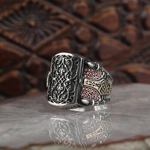 Zircon 925 Silver Traditional Handmade Turkish Ring Luxury Engraving Quality Best Craftman Jewelry Gift for Women Men