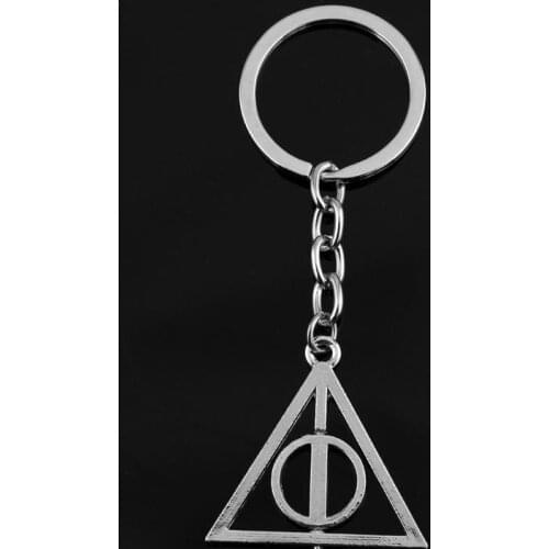 Deathly Hallows pendant Keychain Luna rotating triangle key chain Key Rings Birthday Gift Car Metal Keychain Jewelry 24pcs/lot