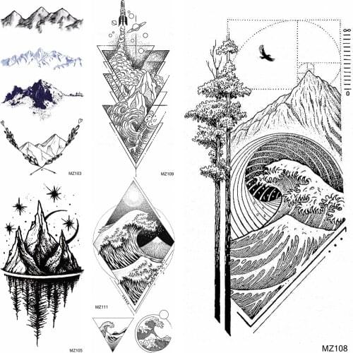 DIY Wave Mountain Temporary Tatoo Sticker Fake Geometric Galaxy Planets Tatoo For Adult Body Art Tatoo Fashion Decor Tatoo Decal