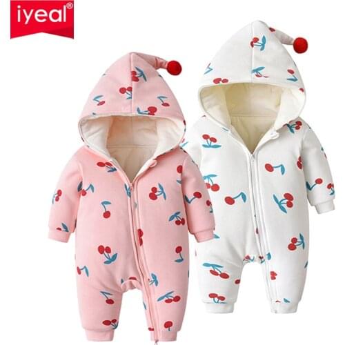 IYEAL Baby Girl Clothes New Winter Hooded Baby Rompers Printed Thick Cotton Outerwear Newborn Jumpsuit For Children Baby Costume