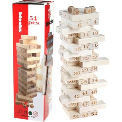 58 Pcs Fashion Intelligence Small Digital Layer Stacking Log Blocks Stacked High Jenga Leisure Wooden Toys